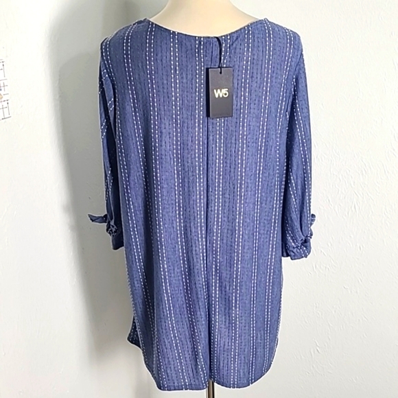 W5 Blue Chambray Top with White Dotted Stripes, Size 1X, NWT - Picture 7 of 10